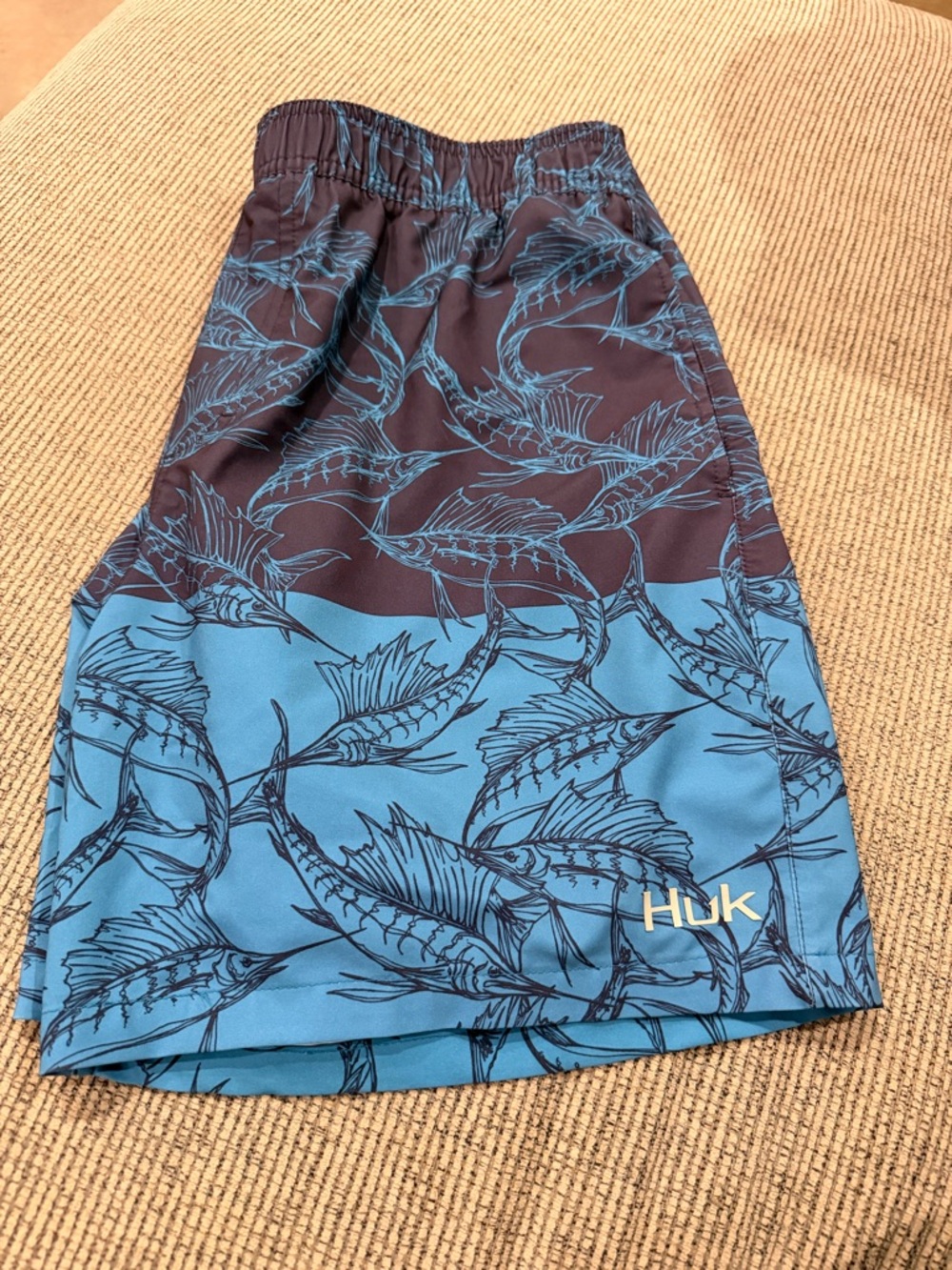 NWOT Huk TwoTone Blue Marlin Colorblock Swim Trunks Marine Beach Lake Coastal XL